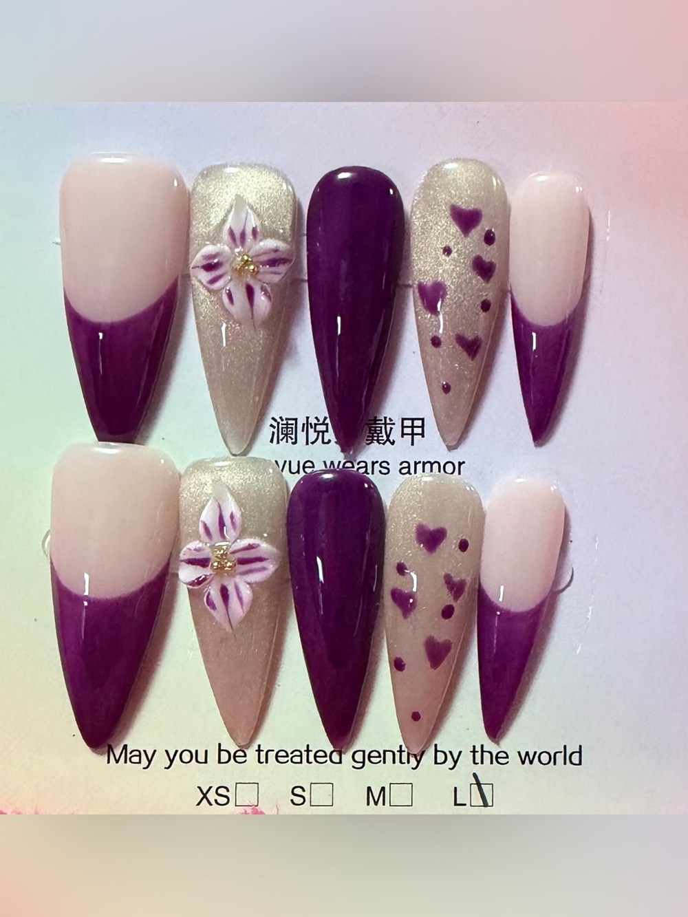 Purple & Champagne Floral Nail Set — Women Makeup